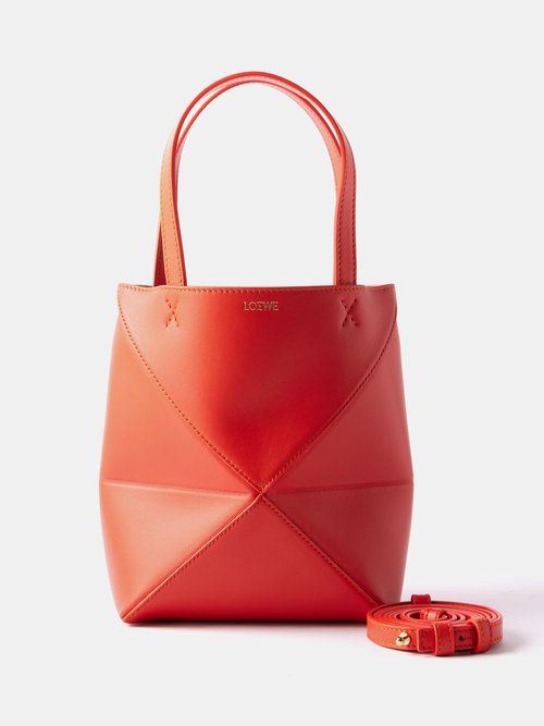 Loewe - Puzzle Fold Mini Leather Tote Bag - Womens - Orange