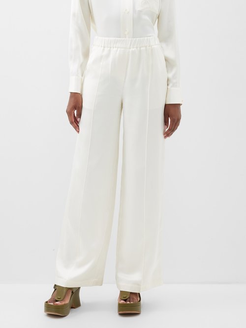 Loewe - Pyjama-style Silk Blend Trousers - Womens - Ivory