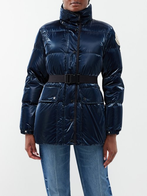 Moncler - Herault Belted Quilted Down Jacket - Womens - Navy