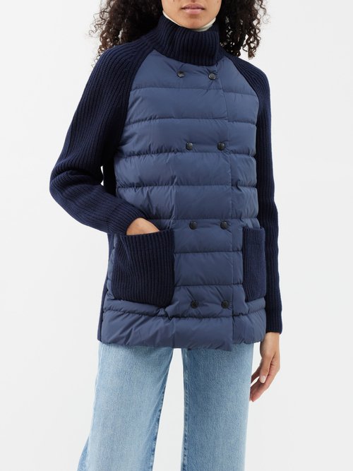 Moncler - Quilted And Ribbed-wool Jacket - Womens - Navy