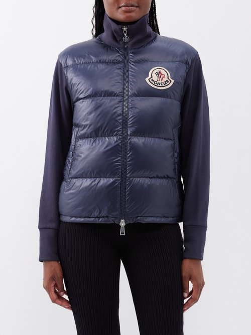 Moncler - Quilted-panel Cotton-blend Fleece Jacket - Womens - Navy