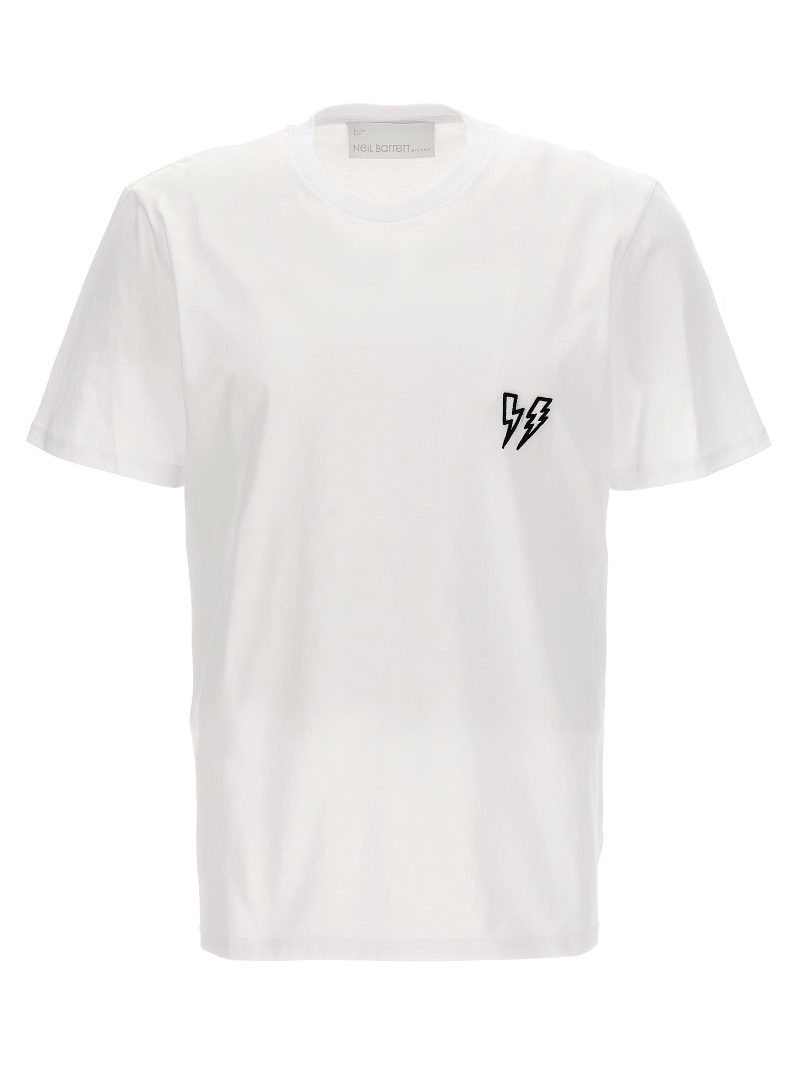 Neil Barrett-Logo Embroidery T Shirt Bianco/Nero-Uomo