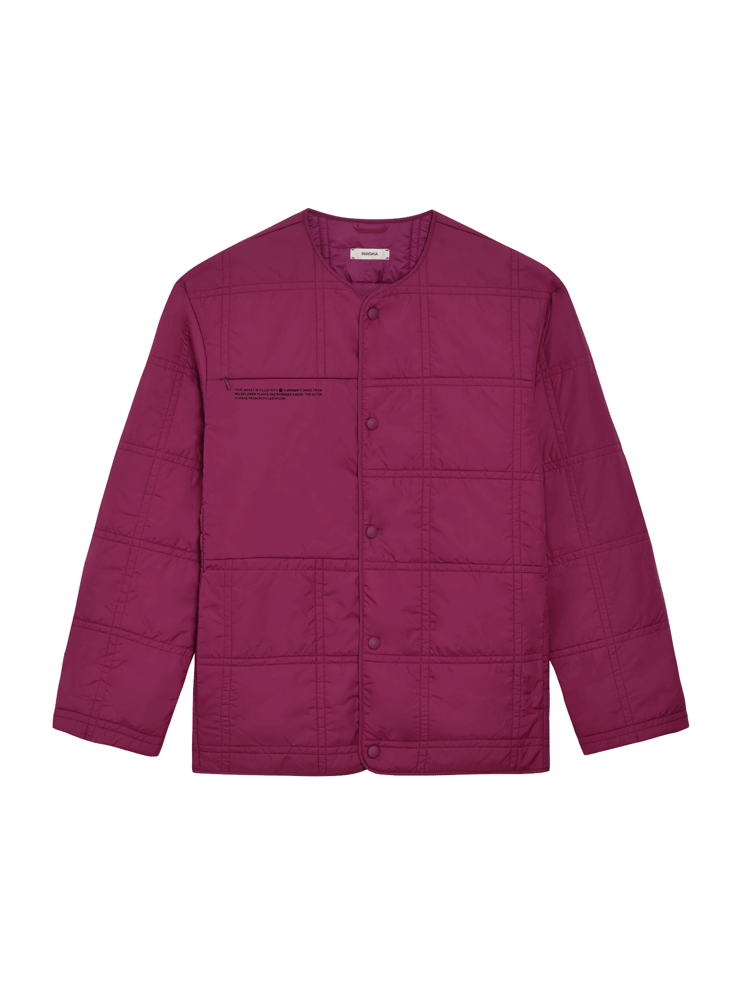 PANGAIA - FLWRDWN Quilted Collarless Jacket - plum purple L