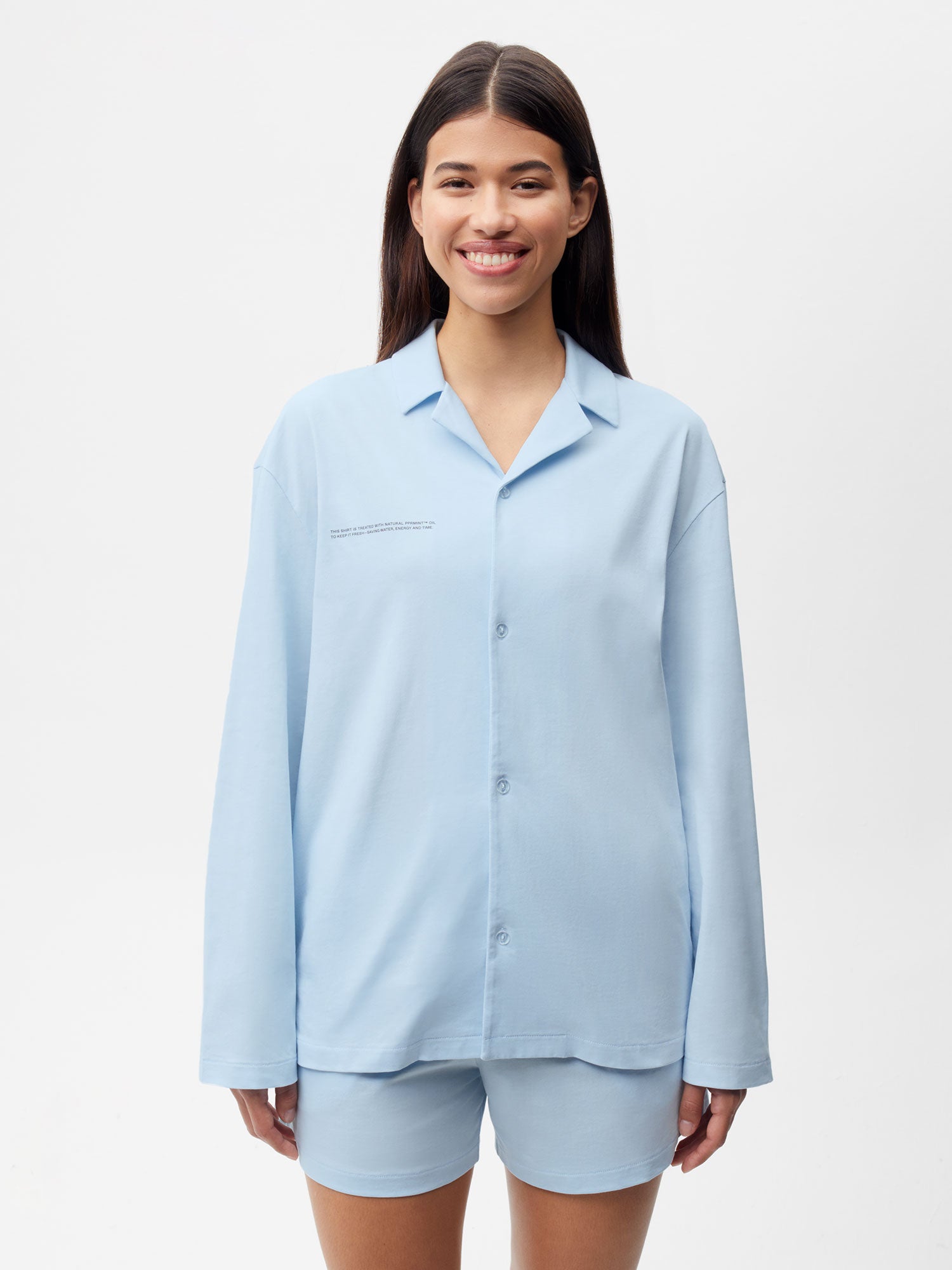 PANGAIA - Organic Cotton Pajama Shirt - moonstone blue XS