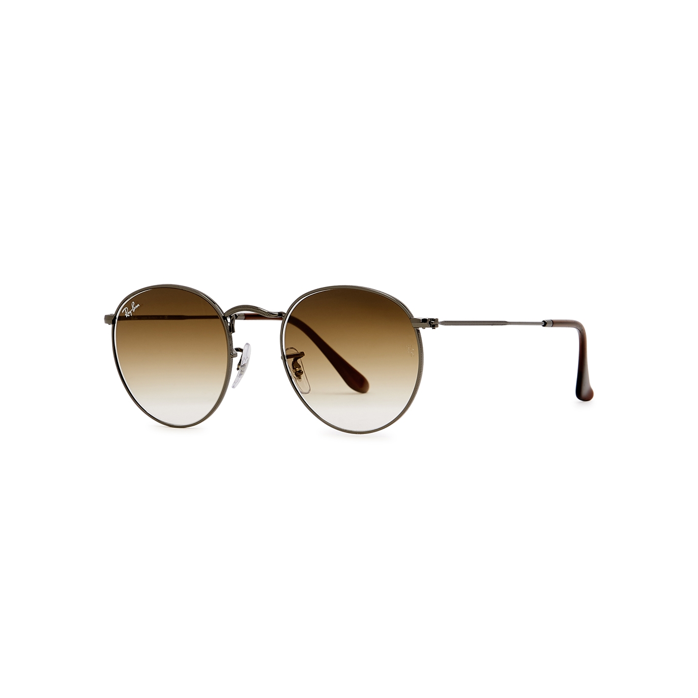 Ray-Ban Gunmetal Round-frame Sunglasses, Sunglasses, Brown Tips