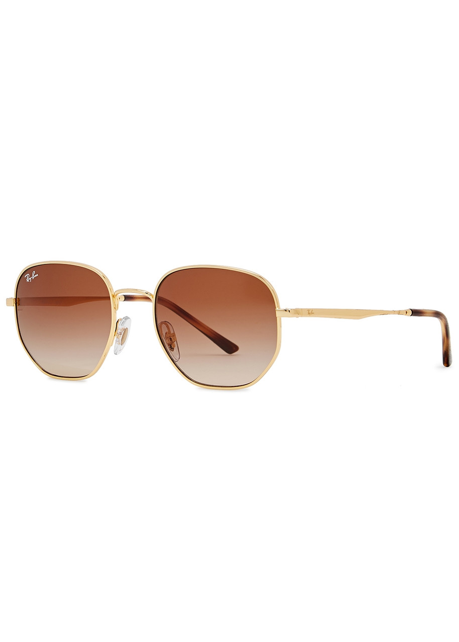 Ray-ban Gold-tone Hexagonal-frame Sunglasses - Brown