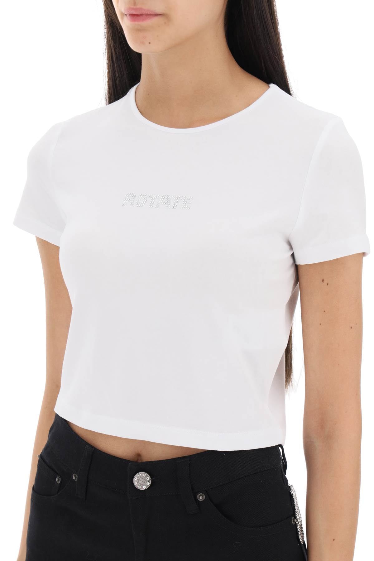 Rotate-T Shirt Cropped Con Logo In Strass-Donna