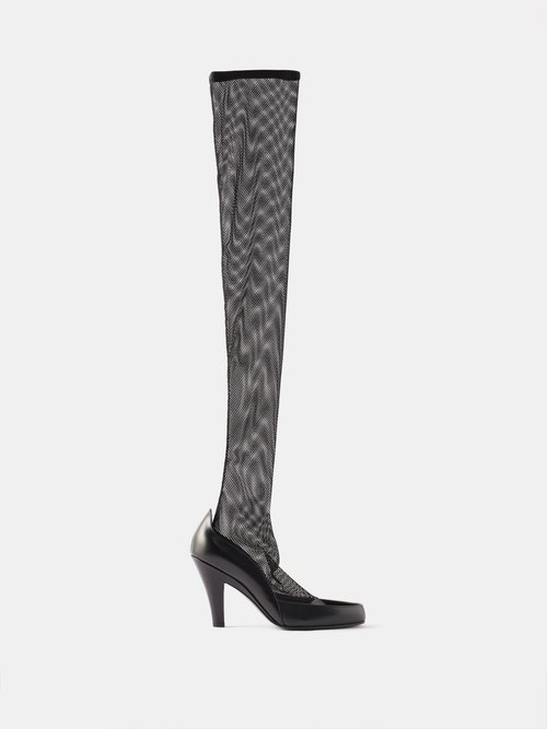 The Row - 90 Mesh And Leather Over-the-knee Boots - Womens - Black