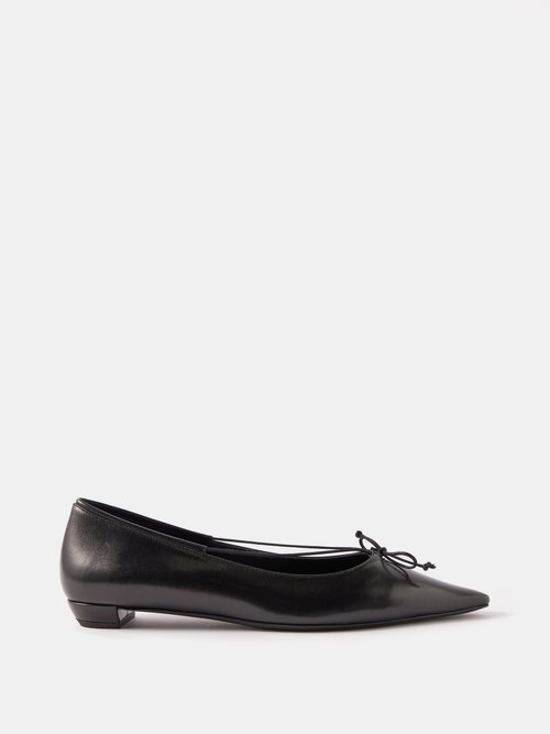 The Row - Claudette Bow Leather Ballet Flats - Womens - Black