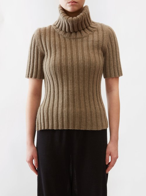 The Row - Depinal Roll-neck Ribbed Cashmere-blend Sweater - Womens - Taupe