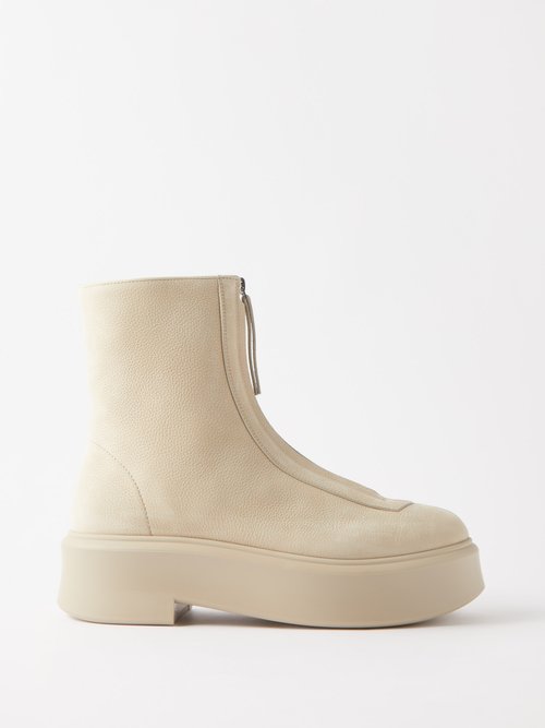The Row - Front-zip Grained-leather Boots - Womens - Beige