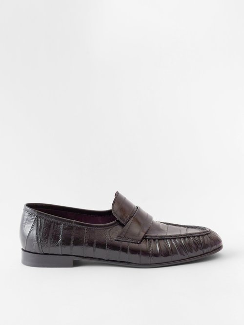 The Row - Gathered Eel Leather Loafers - Mens - Dark Brown