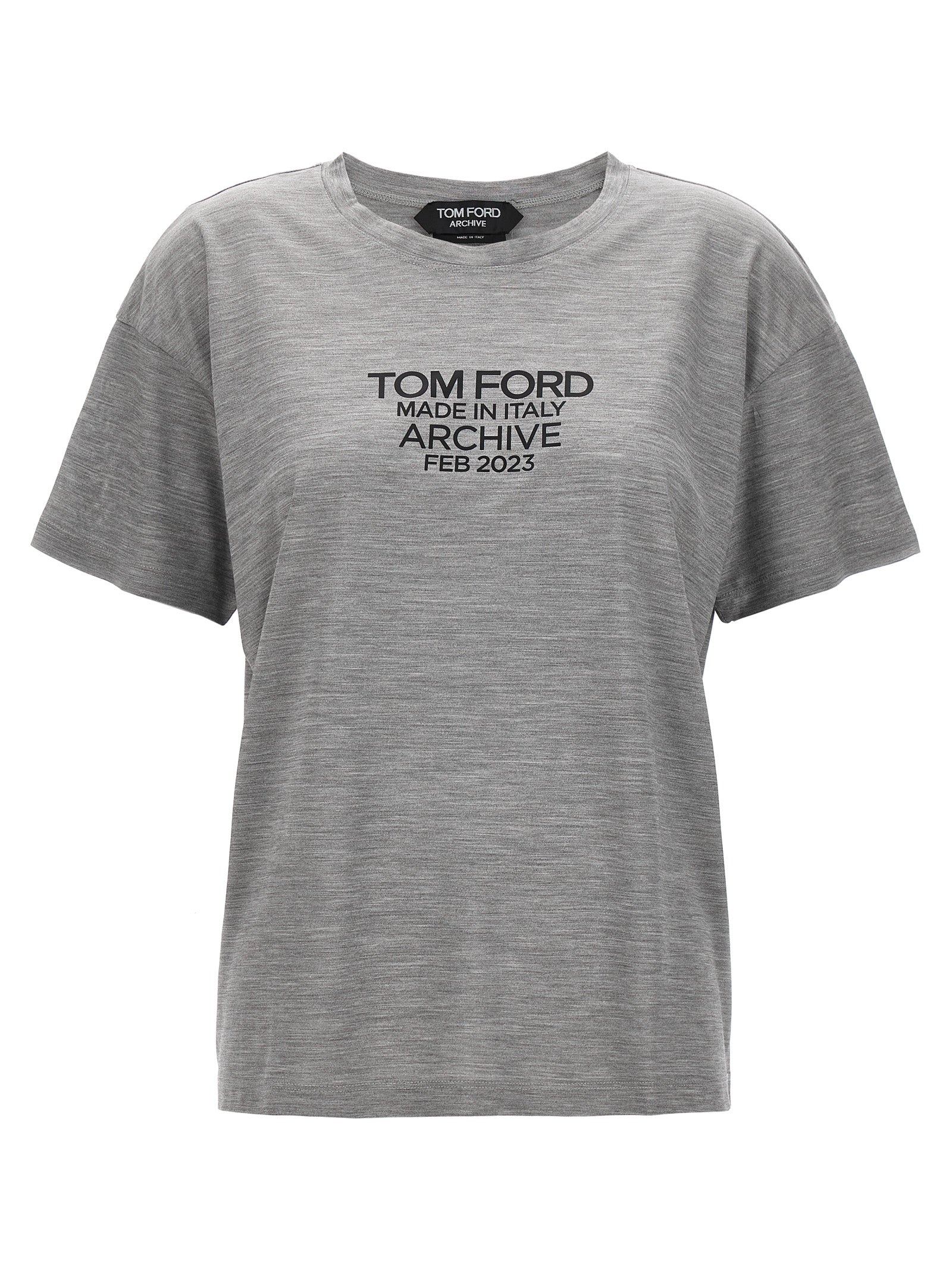 Tom Ford-Logo Print T Shirt Grigio-Donna