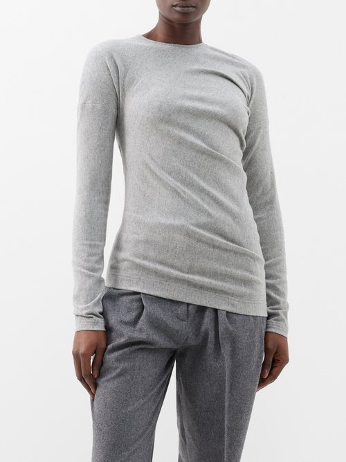 Toteme - Asymmetric Wool-blend Flannel Top - Womens - Light Grey