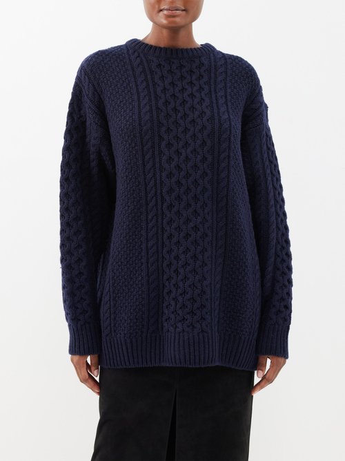 Toteme - Chunky Cable-knit Wool Sweater - Womens - Navy