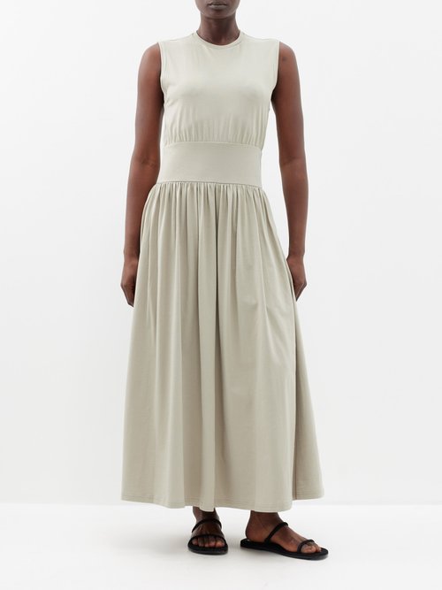 Toteme - Cotton Sleeveless Maxi Dress - Womens - Pale Sage
