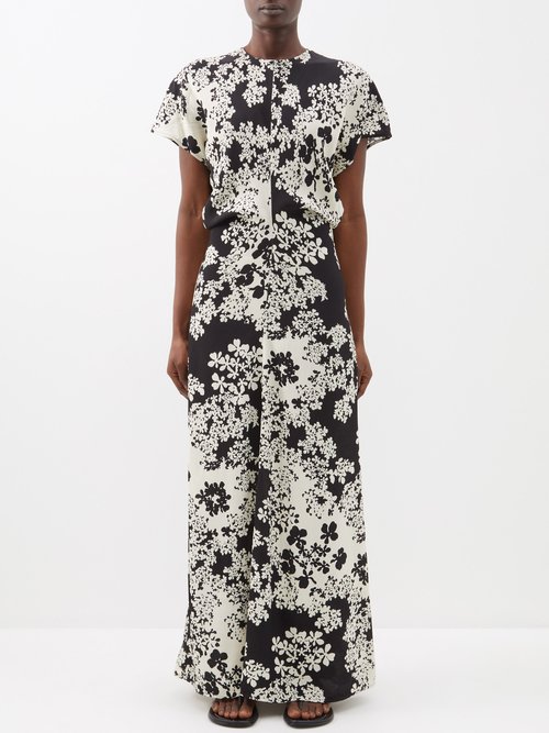 Toteme - Floral-print Crepe Maxi Dress - Womens - Black White
