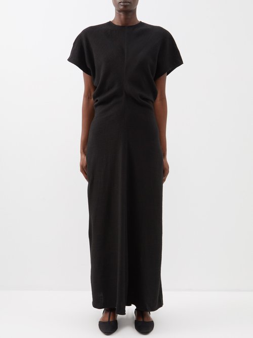 Toteme - Gathered Canvas Midi Dress - Womens - Black