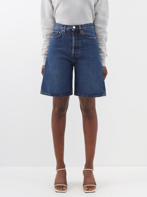 Toteme - Organic-cotton Denim Bermuda Shorts - Womens - Dark Blue