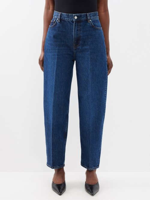 Toteme - Organic-cotton Tapered-leg Jeans - Womens - Dark Blue