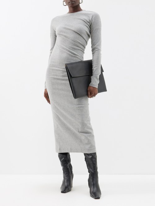 Toteme - Twisted Wool-blend Flannel Dress - Womens - Light Grey