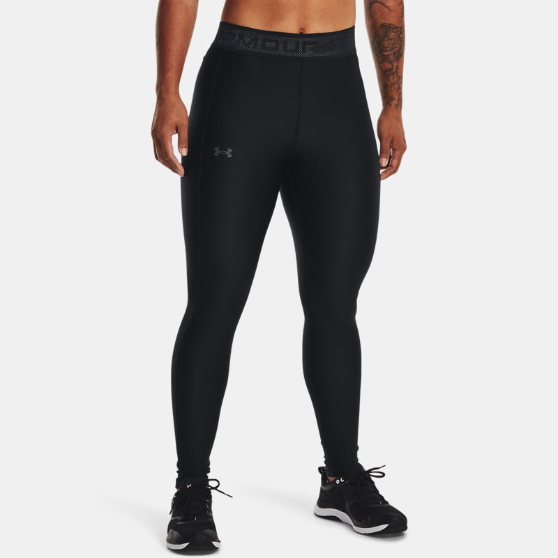 Women's HeatGear® Branded Waistband Leggings Black / Jet Gray XXL