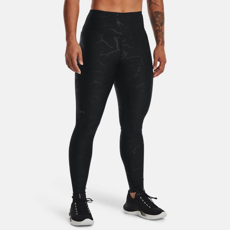 Women's HeatGear® No-Slip Waistband Emboss Leggings Black / Black / Jet Gray XS