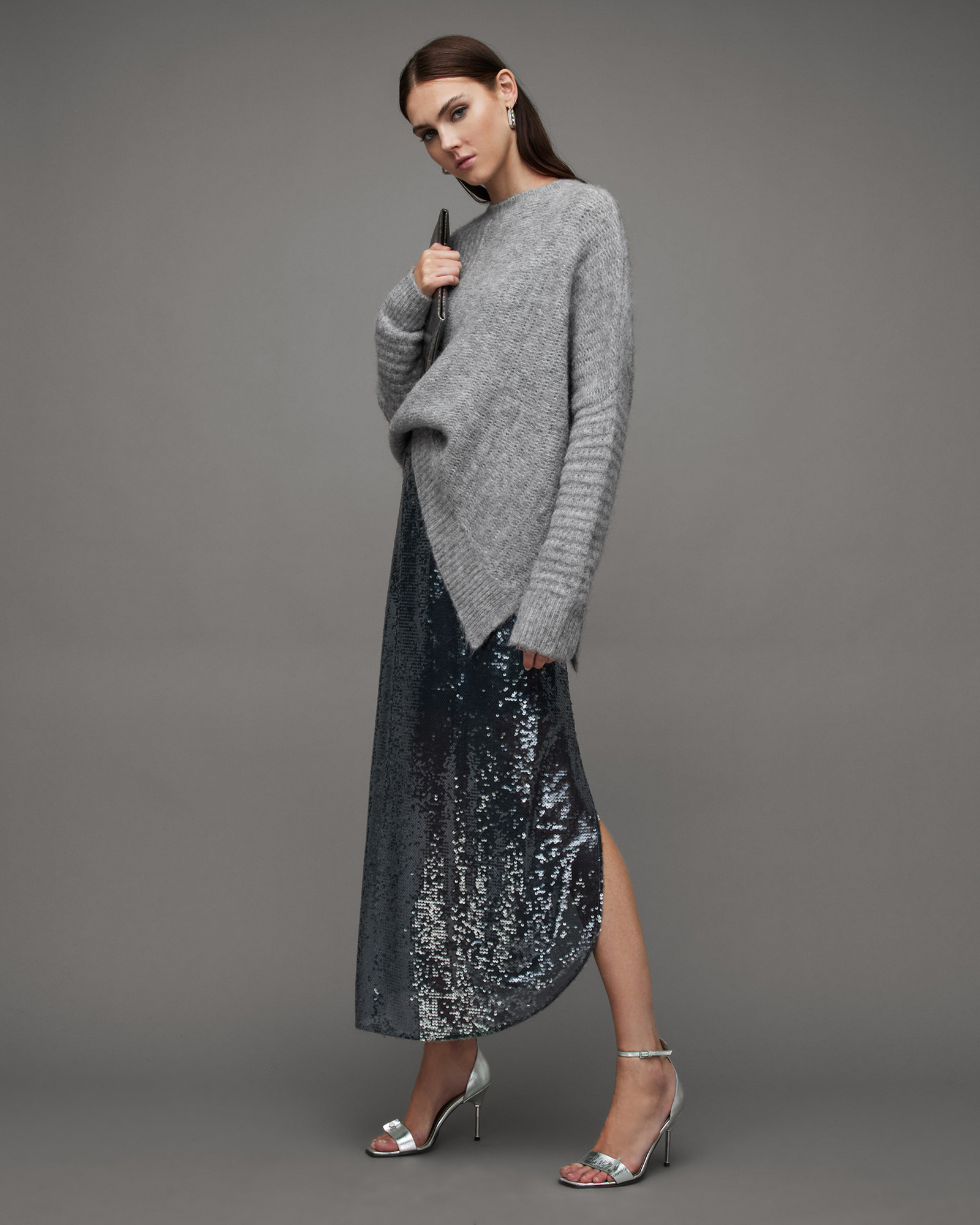 AllSaints Selena Asymmetric Wool Blend Jumper