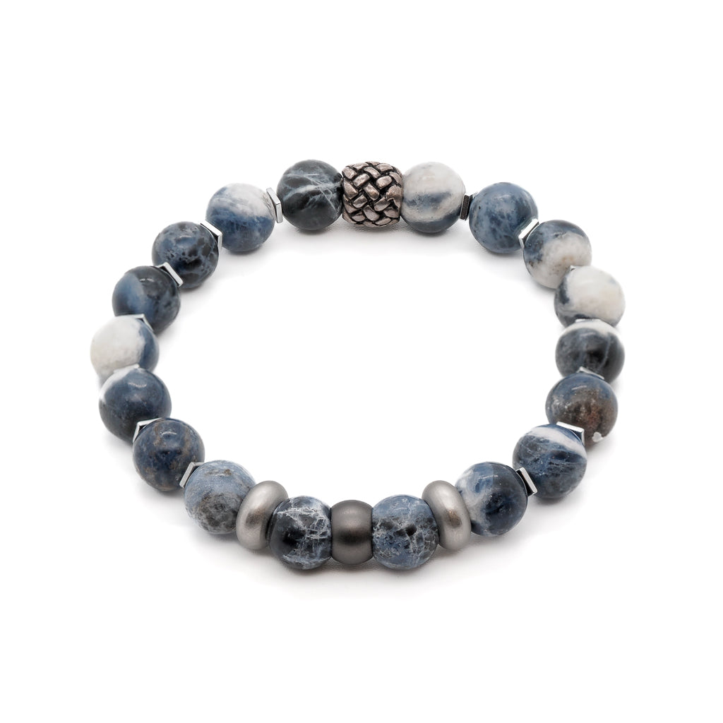 Black / Blue / Silver Sodalite Mindfulness Men's Bracelet Ebru Jewelry