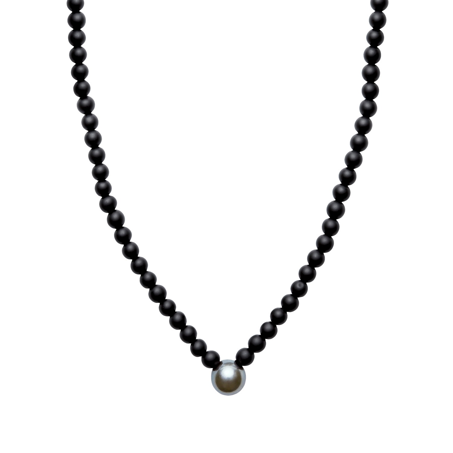 Black / Grey Aro Men's Round Tahitian Pearl & Matt Onyx V Shape Necklace Ora Pearls