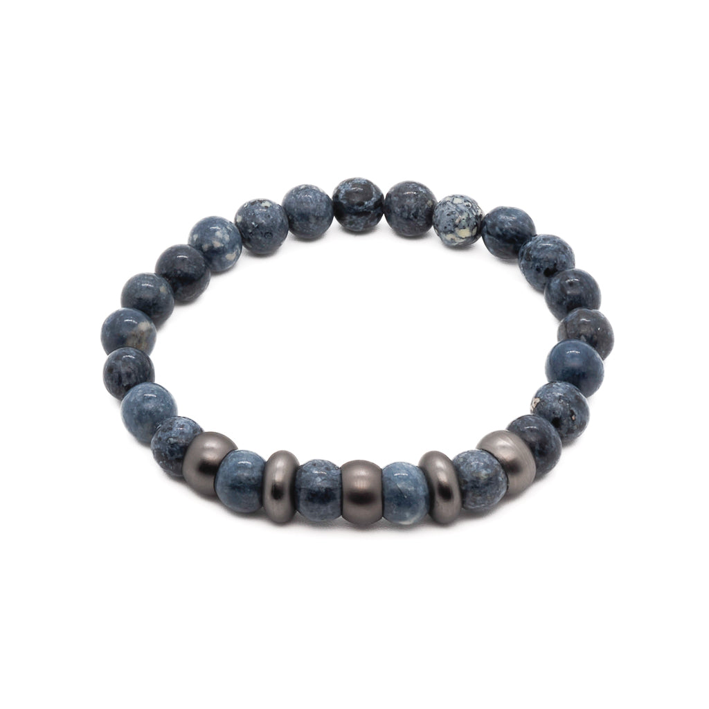 Blue / Silver Sodalite Stone Men Beaded Bracelet-Blue Ebru Jewelry