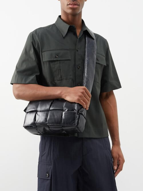 Bottega Veneta - Intrecciato Paper-effect Leather Cross-body Bag - Mens - Black