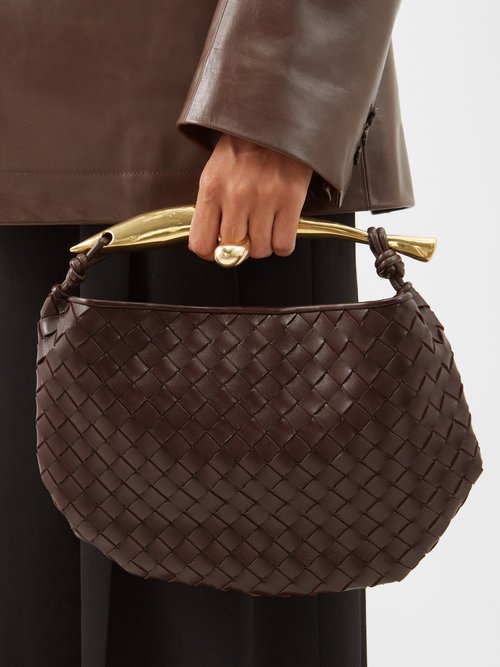 Bottega Veneta - Sardine Metal-handle Intrecciato-leather Bag - Womens - Dark Brown