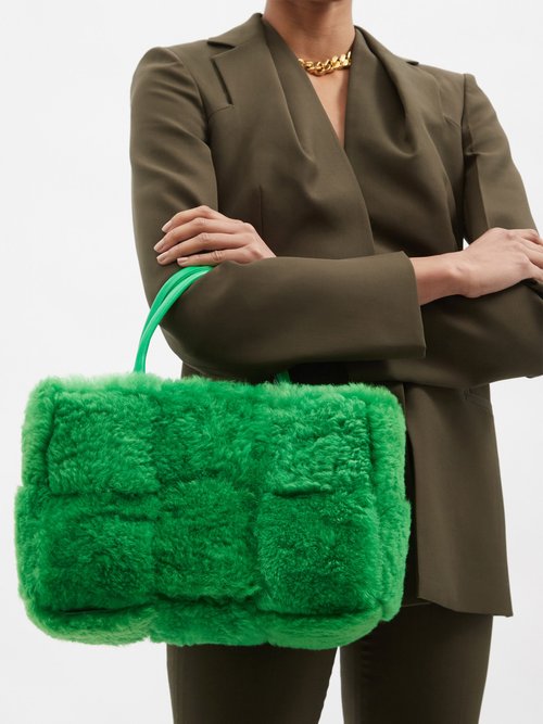 Bottega Veneta - The Arco Small Leather And Shearling Tote Bag - Womens - Green