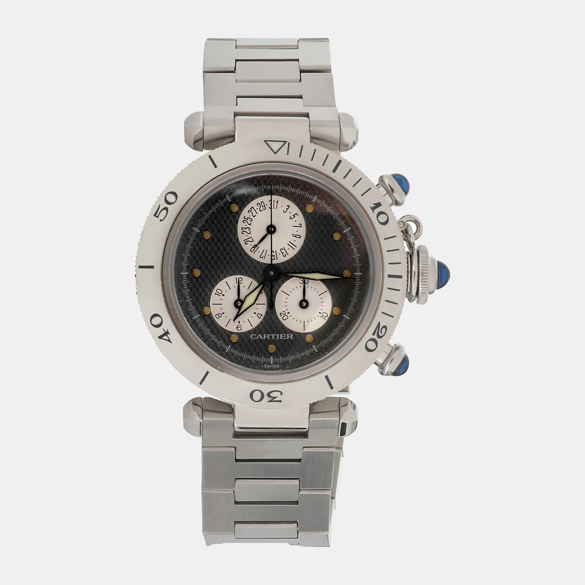 Cartier Black Stainless Steel Pasha C Reflex 1352 Women's Wristwatch 35 mm