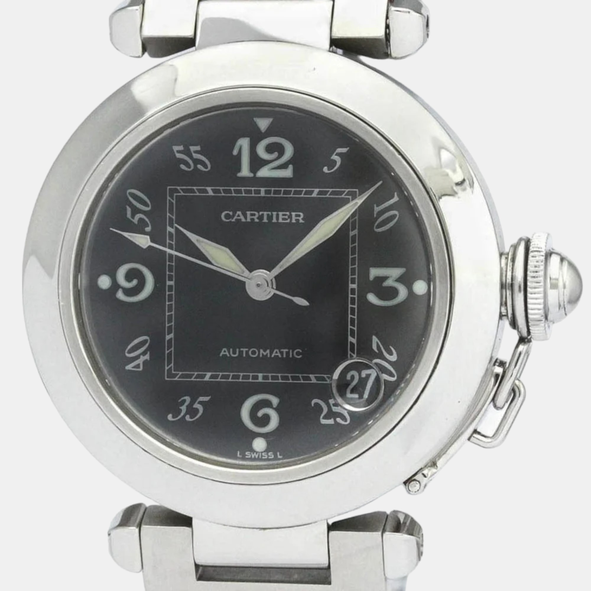 Cartier Black Stainless Steel Pasha C de Cartier W31043M7 Automatic Women's Wristwatch 35 mm