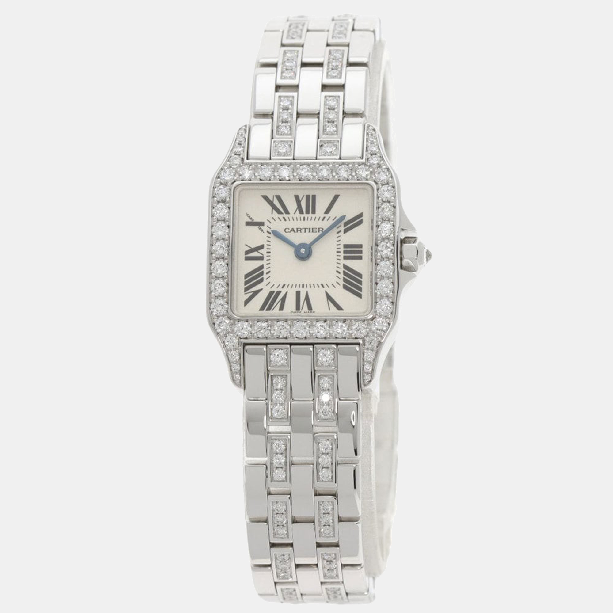 Cartier Ivory 18K White Gold and Diamond Santos Demoiselle WF9003YC Quartz Women's Wristwatch 20mm