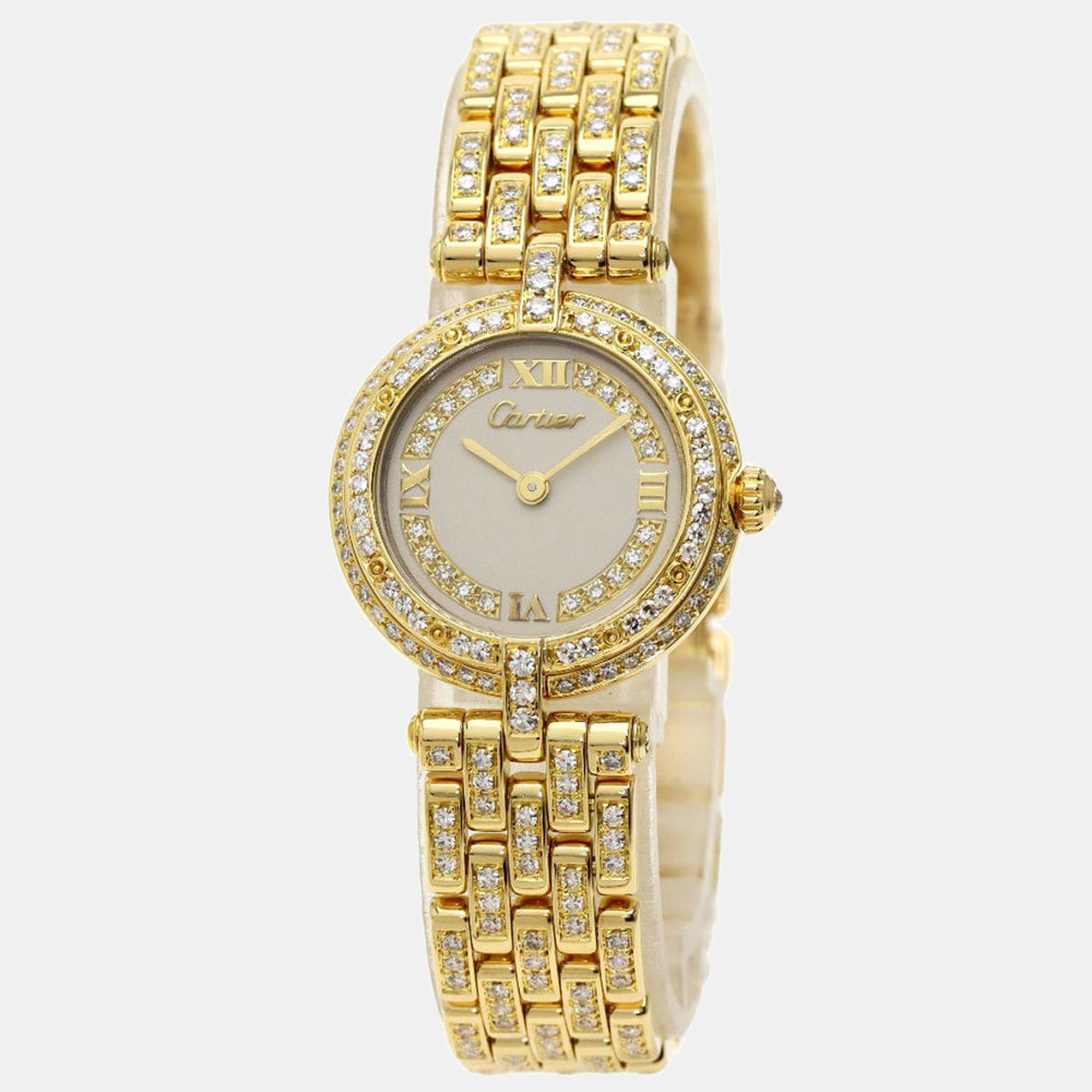 Cartier Ivory Diamonds 18k Yellow Gold Panthere Women's Wristwatch 24 mm