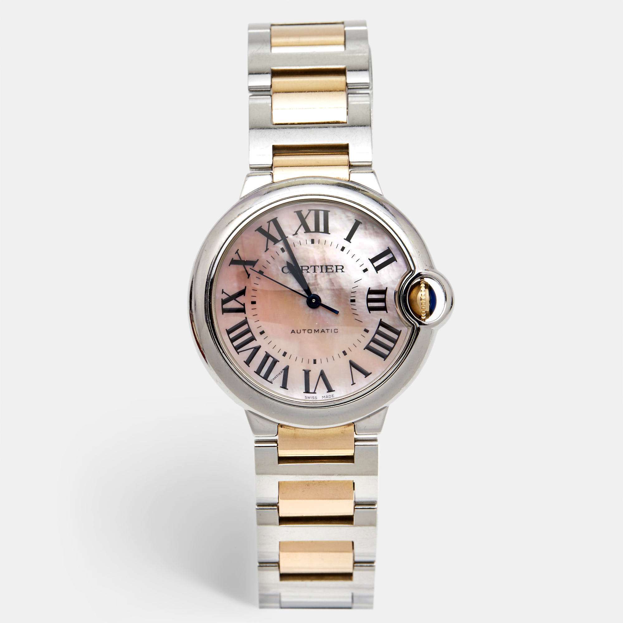 Cartier Pink Mother Of Pearl 18K Rose Gold Stainless Steel Ballon Bleu 3284 Women's Wristwatch 36 mm