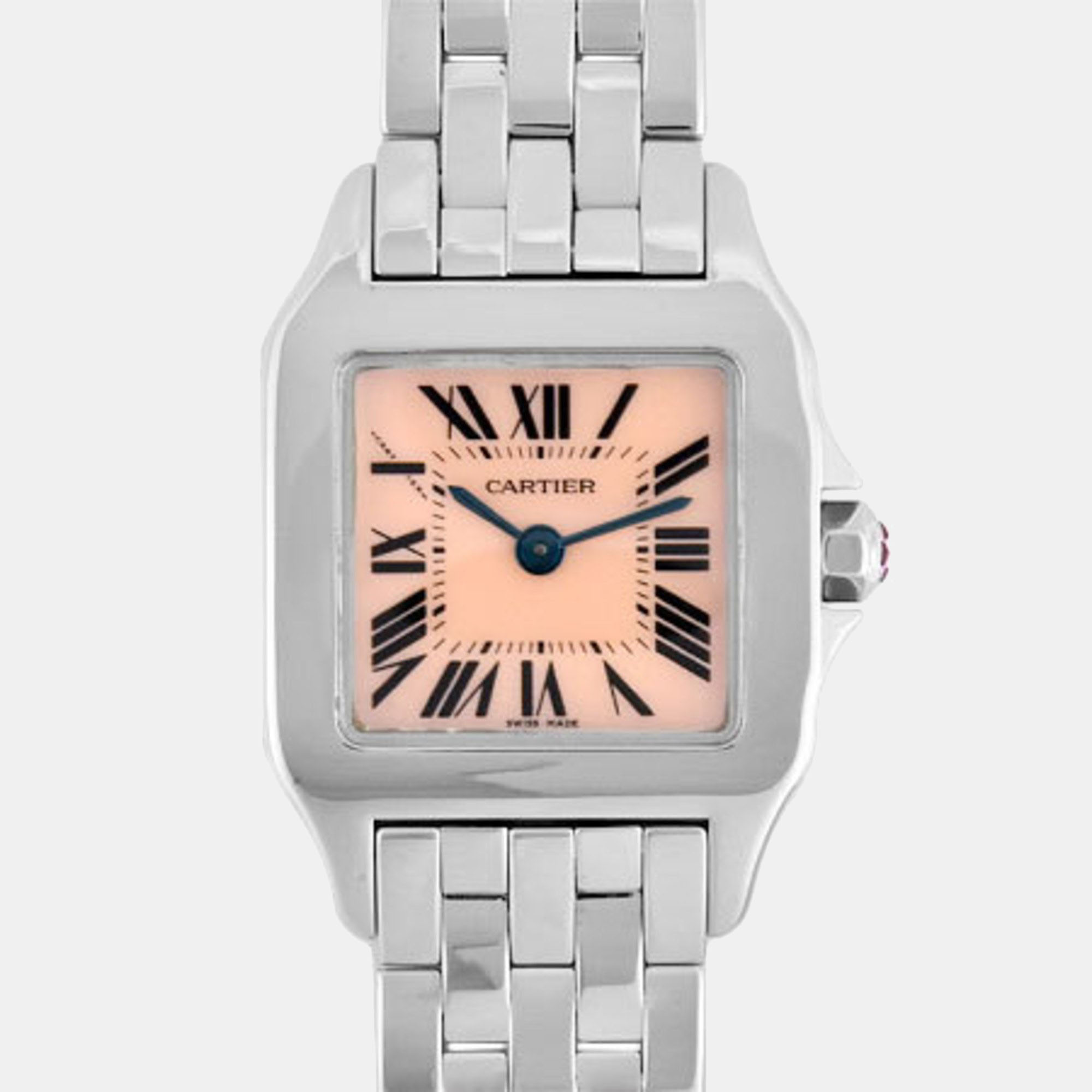 Cartier Pink Shell Stainless Steel Santos Demoiselle W25075Z5 Quartz Women's Wristwatch 20 mm