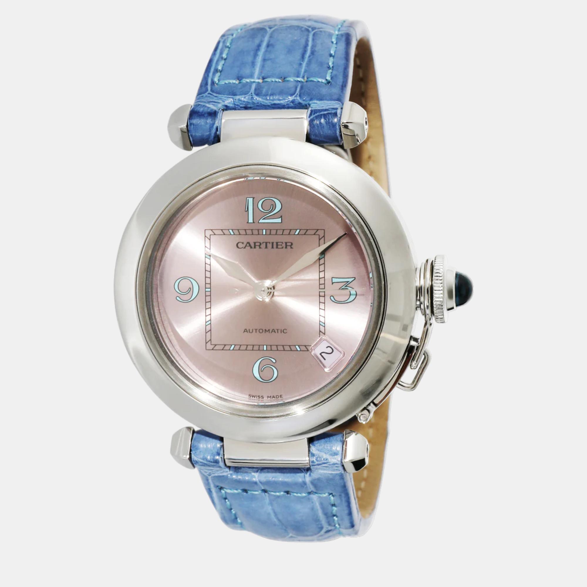 Cartier Pink Stainless Steel Pasha C 2324 Women's Wristwatch 35 mm