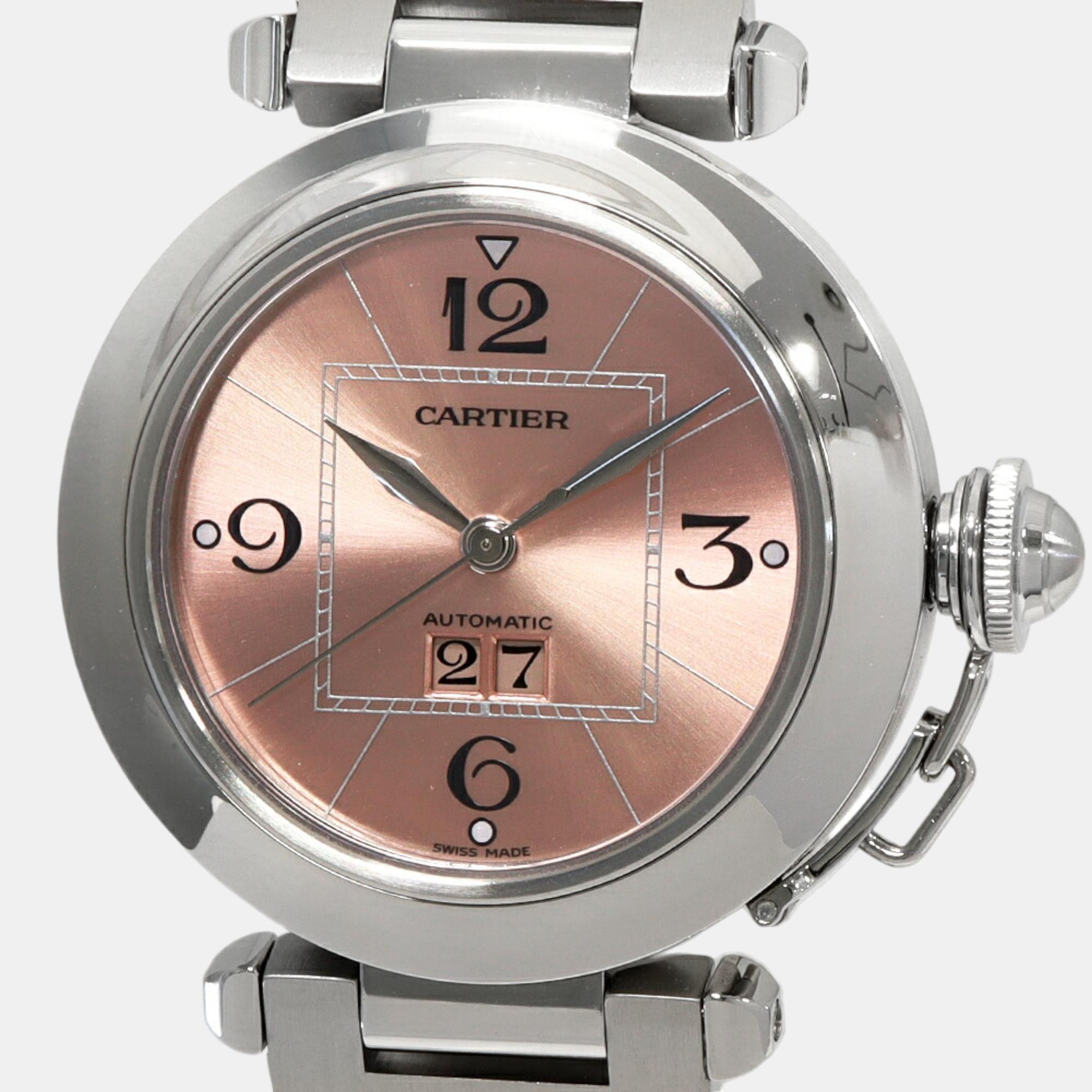 Cartier Pink Stainless Steel Pasha C de Cartier Automatic Women's Wristwatch 35 mm