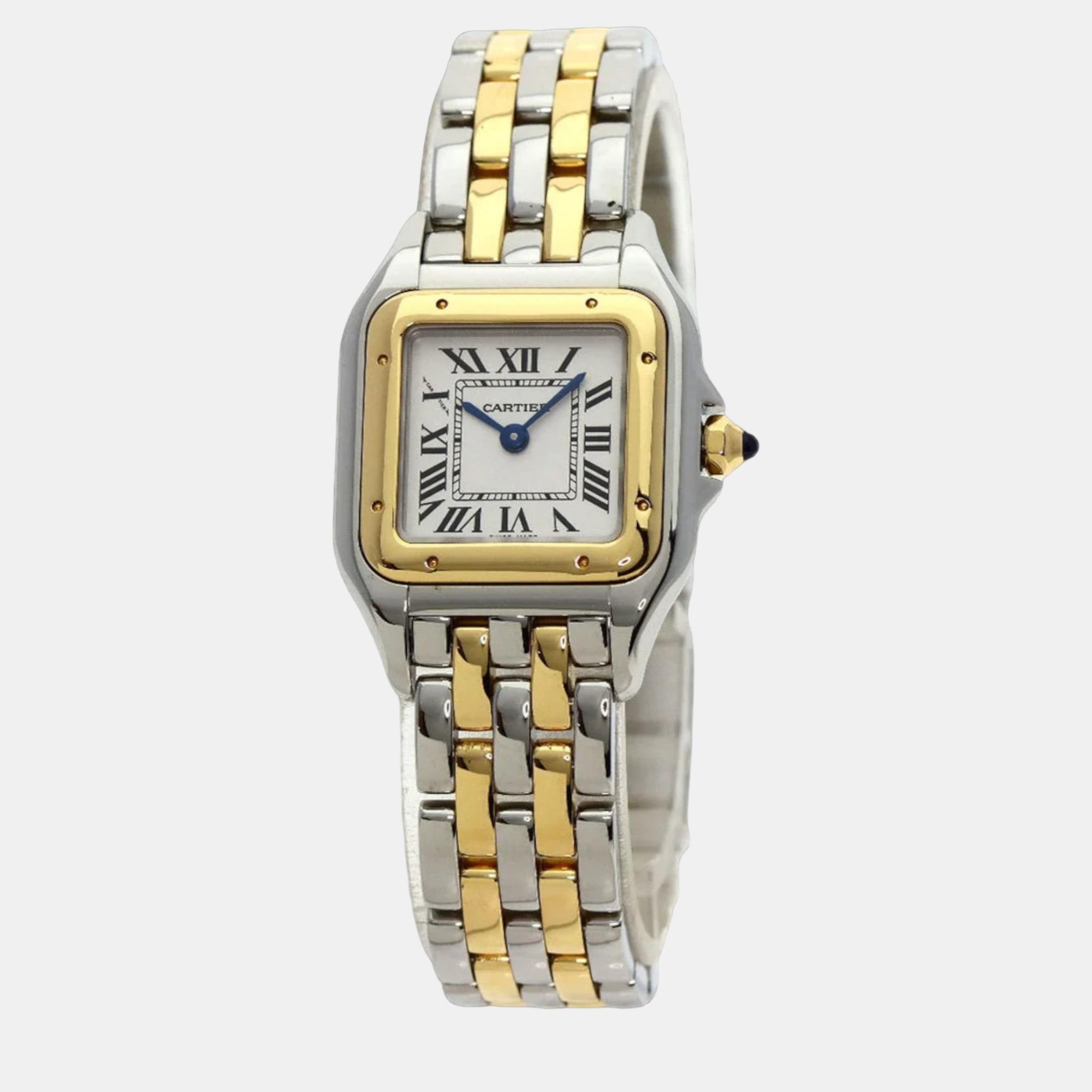 Cartier Silver 18K Yellow Gold And Stainless Steel Panthere Women's Wristwatch 22 mm
