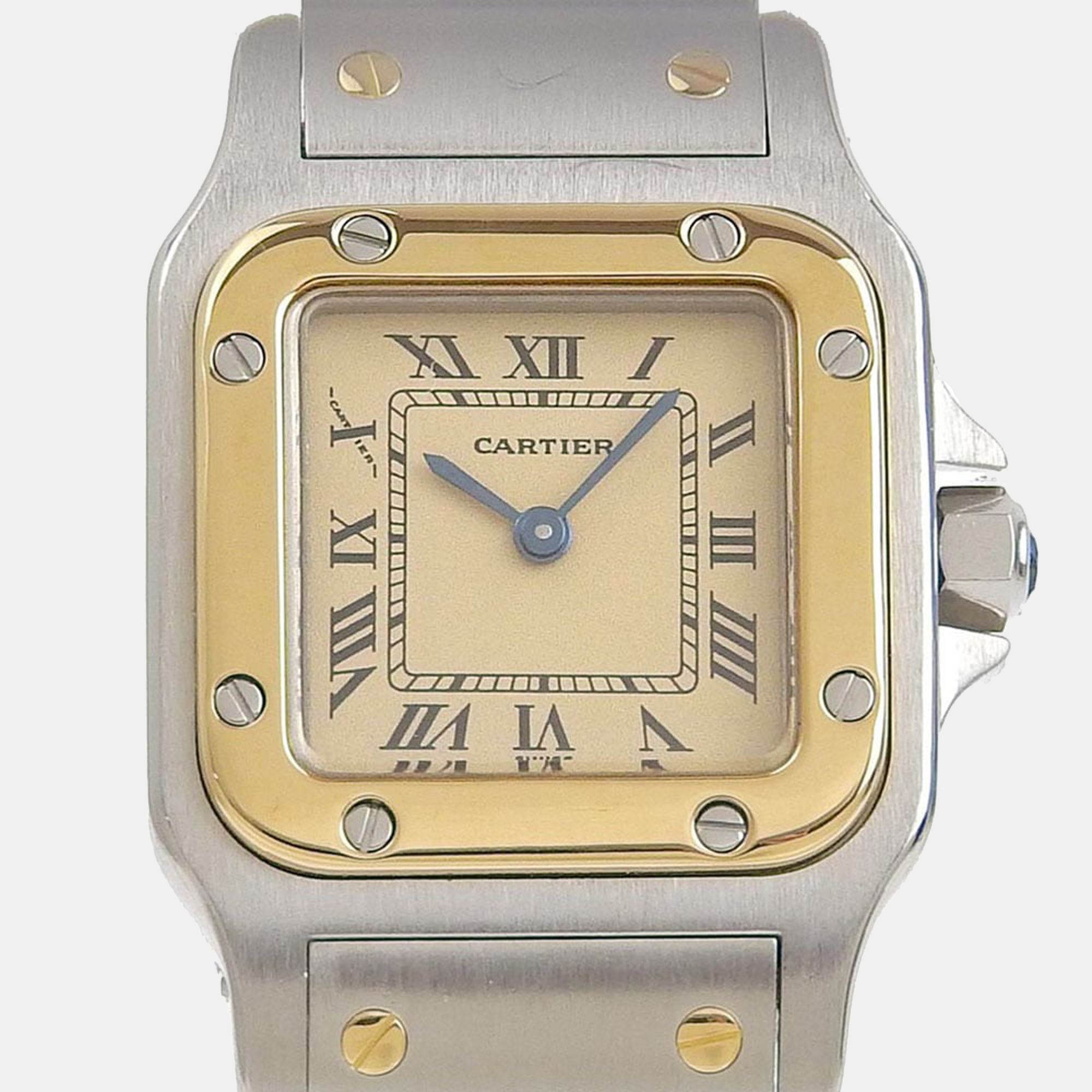 Cartier Silver 18K Yellow Gold And Stainless Steel Santos Galbee W20012C4 Women's Wristwatch 24 mm