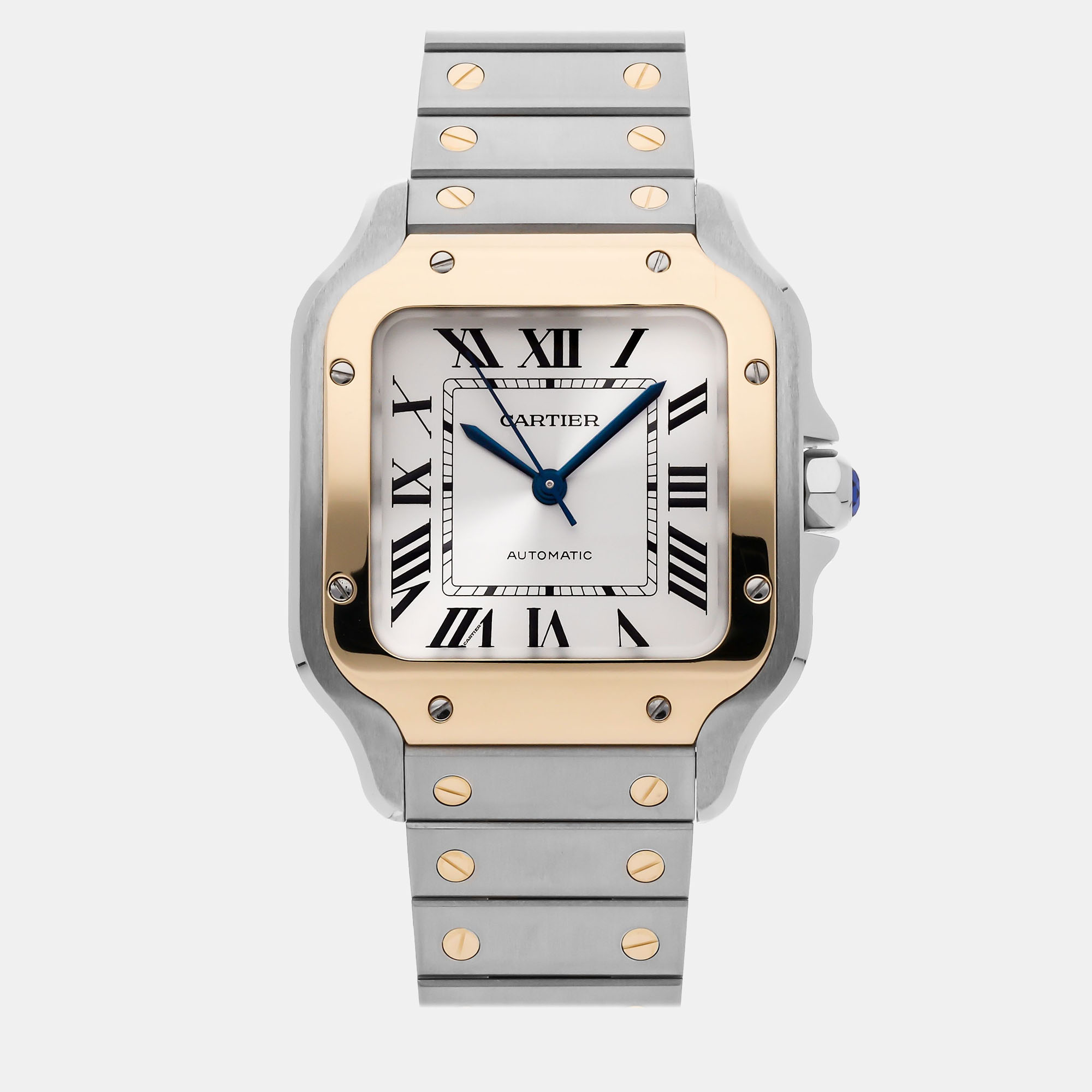 Cartier Silver 18K Yellow Gold And Stainless Steel Santos W2SA0016 Women's Wristwatch 35 mm
