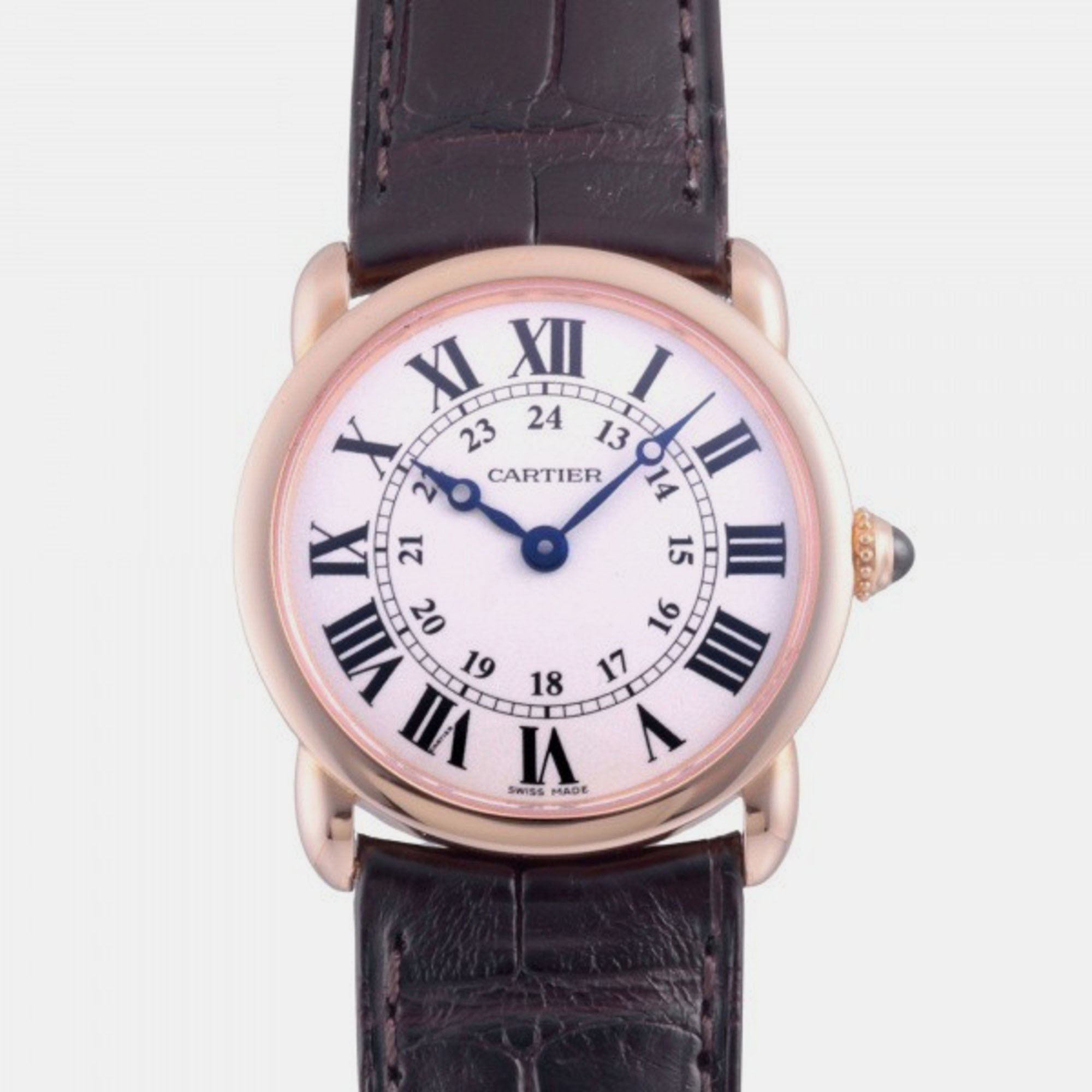 Cartier Silver 18k Rose Gold Ronde Louis W6800151 Quartz Women's Wristwatch 29 mm