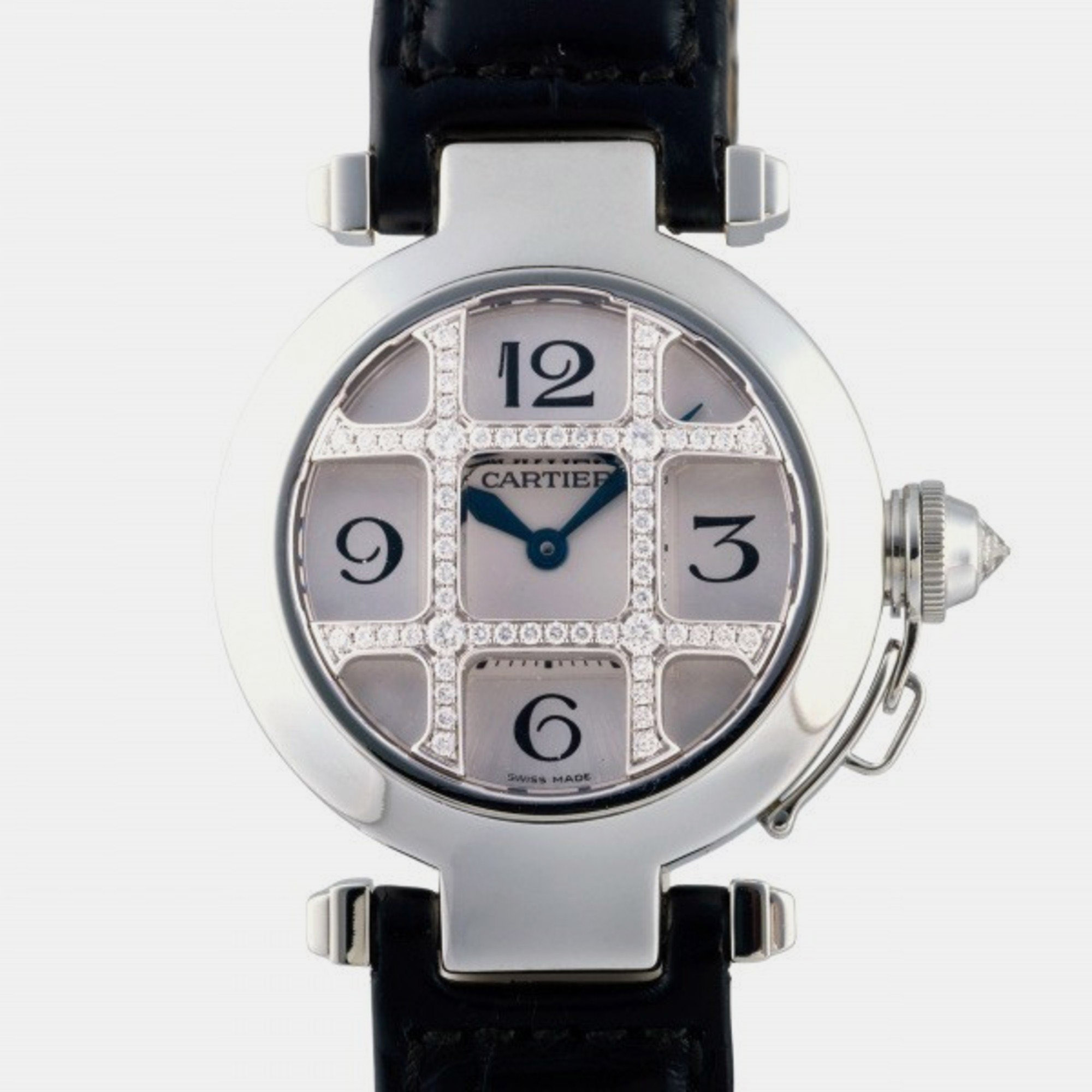 Cartier Silver 18k White Gold Pasha de Cartier WJ11932G Quartz Women's Wristwatch 32 mm