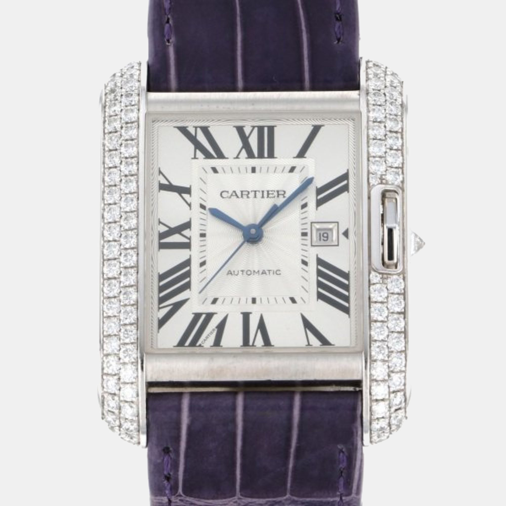 Cartier Silver 18k White Gold Tank Anglaise WT100018 Automatic Women's Wristwatch 30 mm