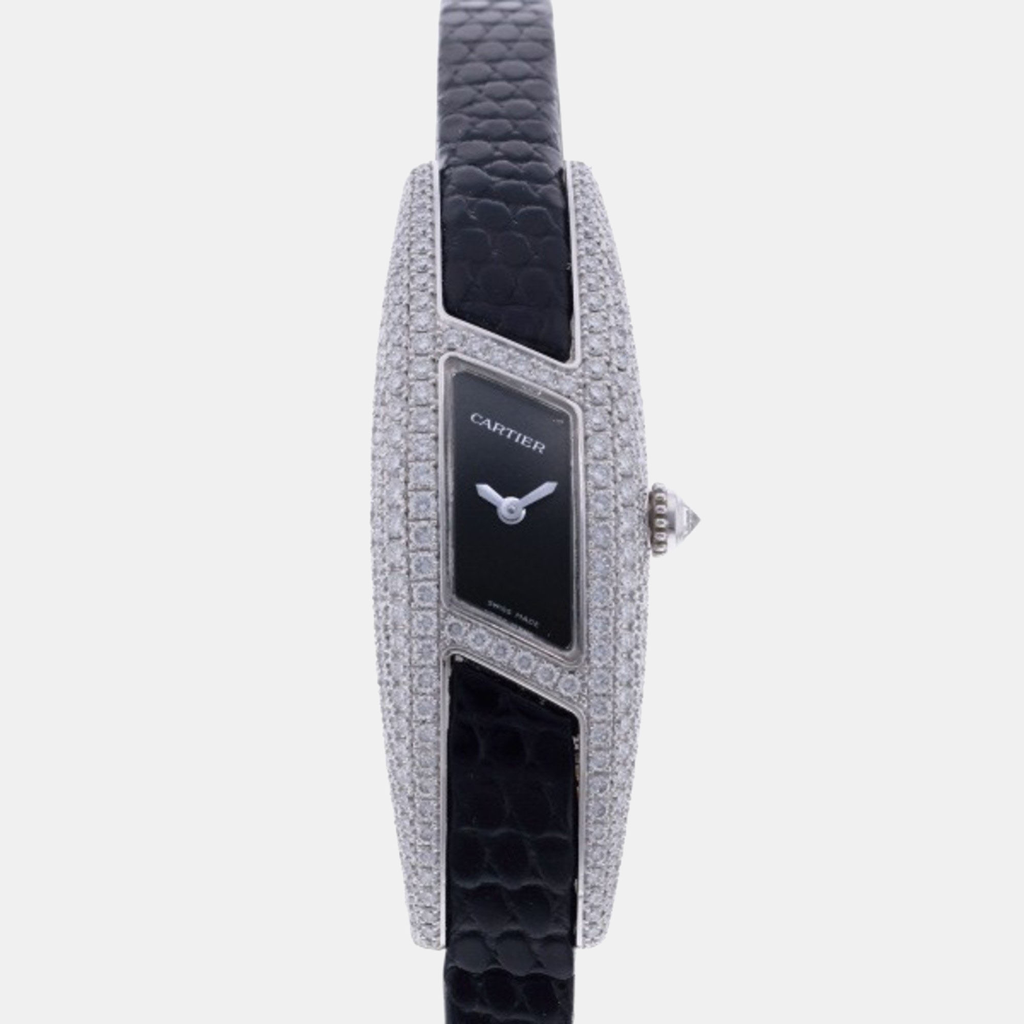 Cartier Silver Diamond 18k White Gold Himalia WJ300550 Quartz Women's Wristwatch 16 mm