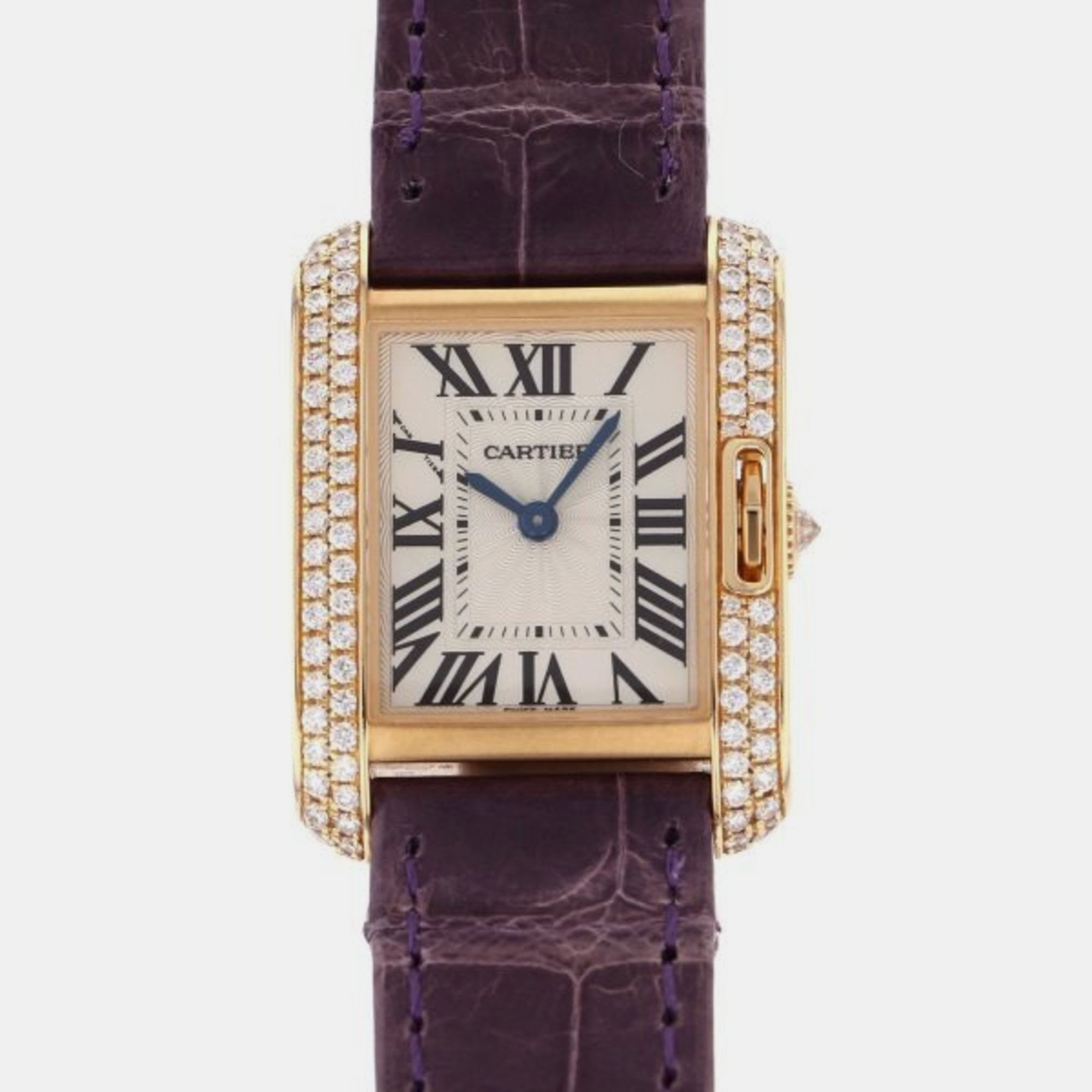 Cartier Silver Diamond 18k Yellow Gold Tank Anglaise WT100014 Quartz Women's Wristwatch 23 mm